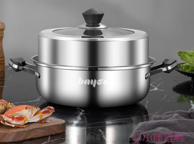 拜格（BAYCO）蒸锅家用不锈钢汤锅火锅燃气灶电磁炉通用大容量锅具28cm