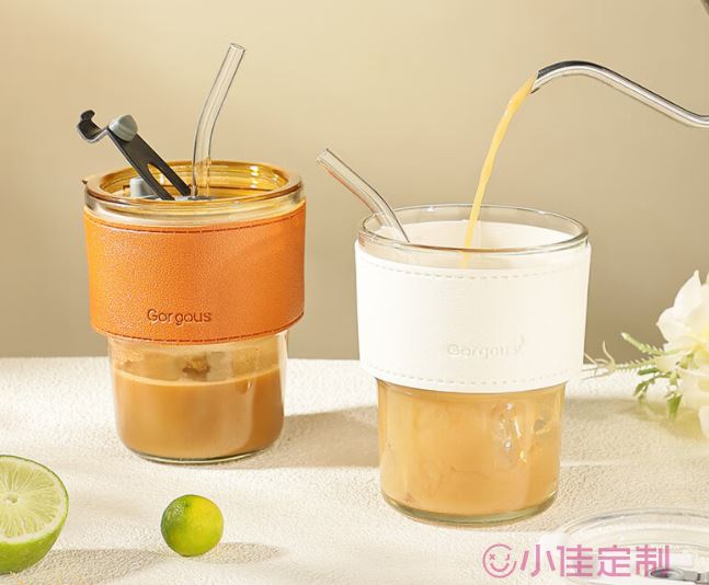 广意 玻璃杯水杯手持咖啡杯大容量杯子学生便携吸管杯随行杯